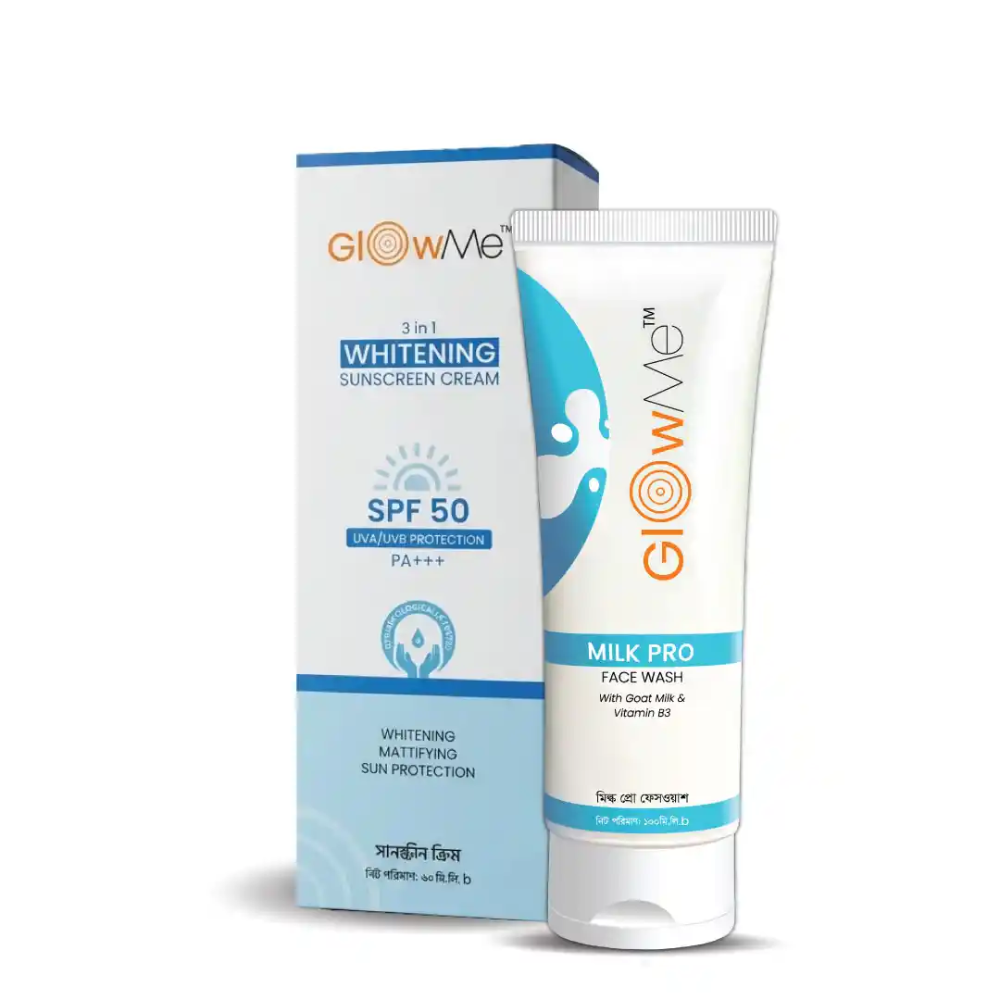 Combo 12 Glowme Whitening Sunscreen 3 in 1 & Milk Pro Facewash